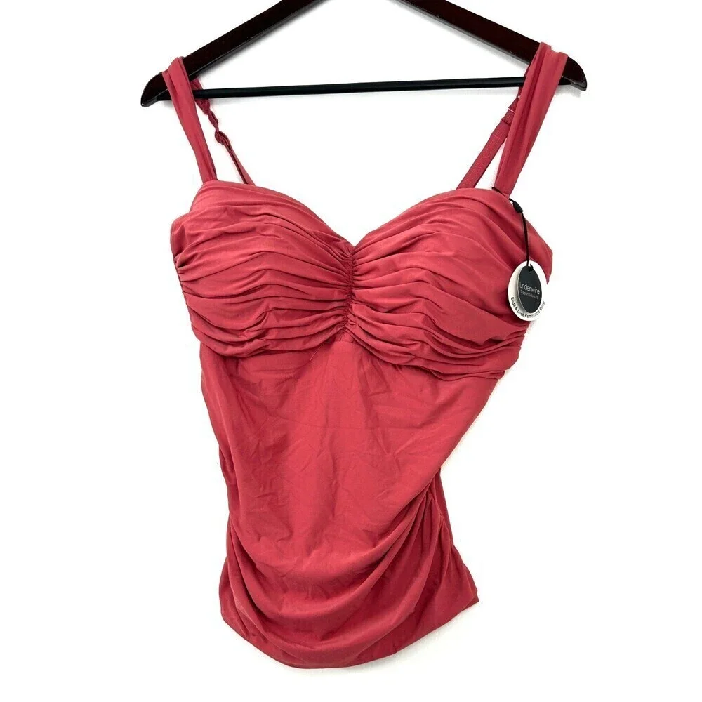 Coco Reef Charisma Women Size 36DD Coral Tankini Top Tie Back Ruched Pleated - Picture 5 of 10